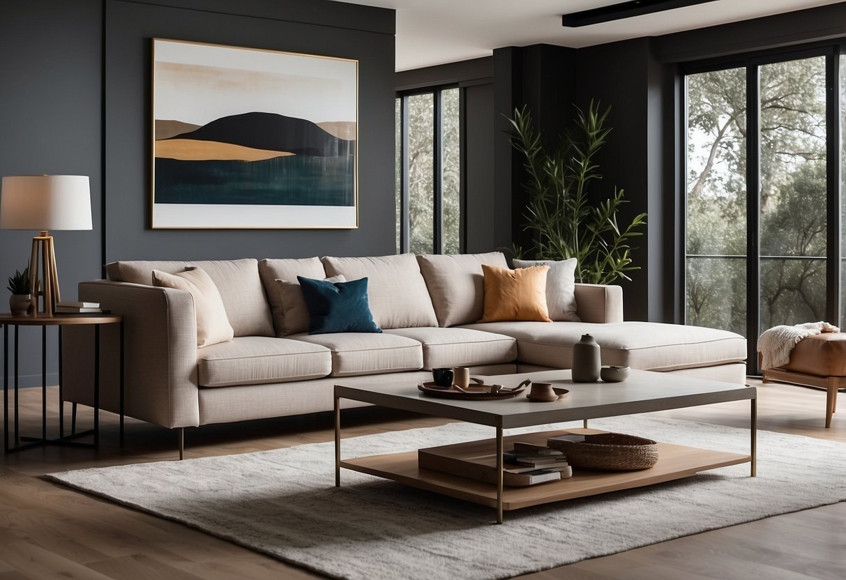 A cozy living room with modern furniture from Resource Furniture Adelaide. Clean lines, neutral colors, and functional design create a stylish and inviting space