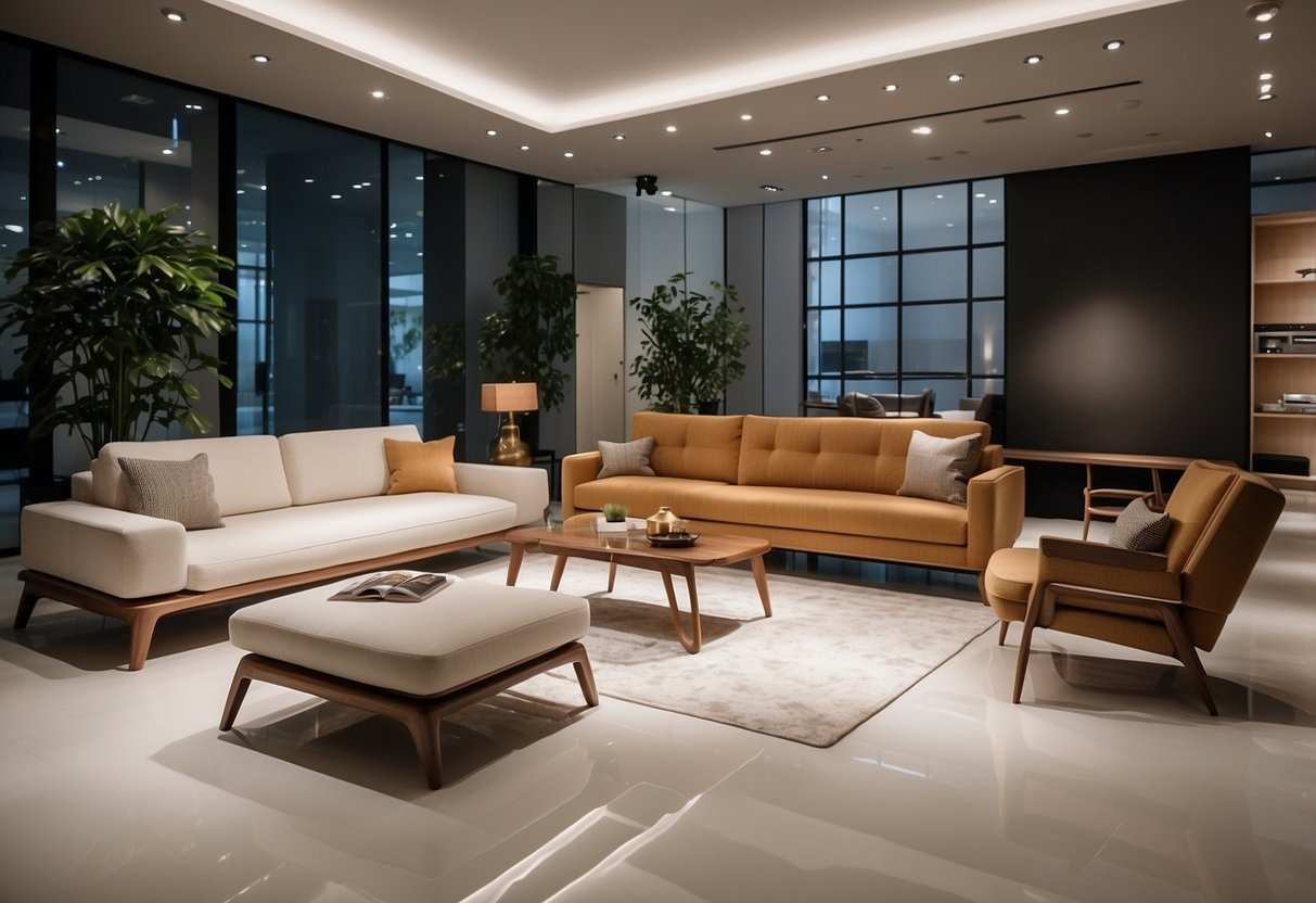 A well-lit showroom with modern furniture arranged in an open space. Clean lines and minimalist designs showcase Noden's Collection