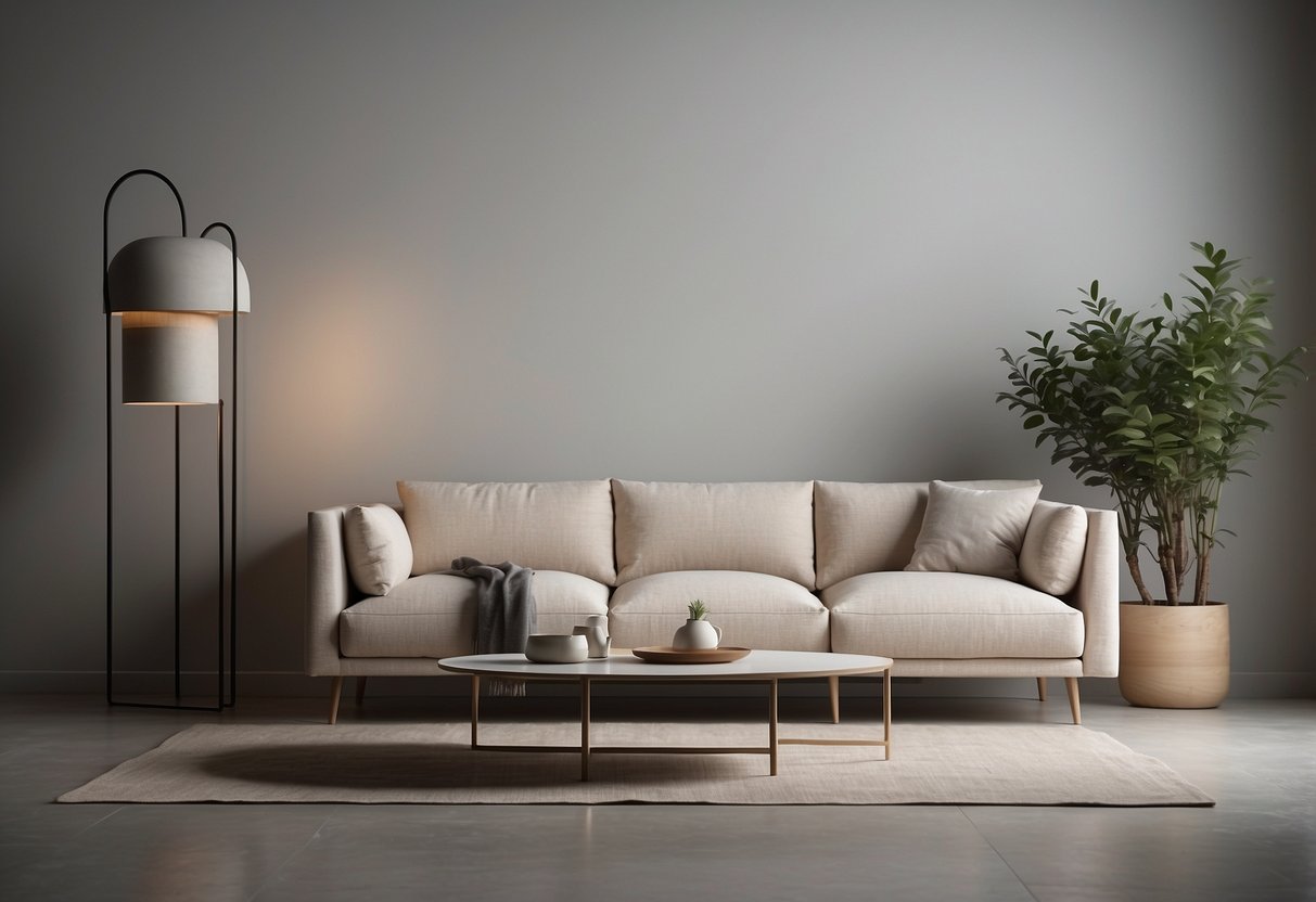 Plaster furniture arranged in a minimalist setting with clean lines and neutral colors