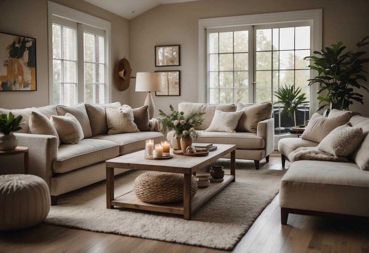 A cozy living room with a variety of stylish furniture pieces arranged in an inviting and modern setting