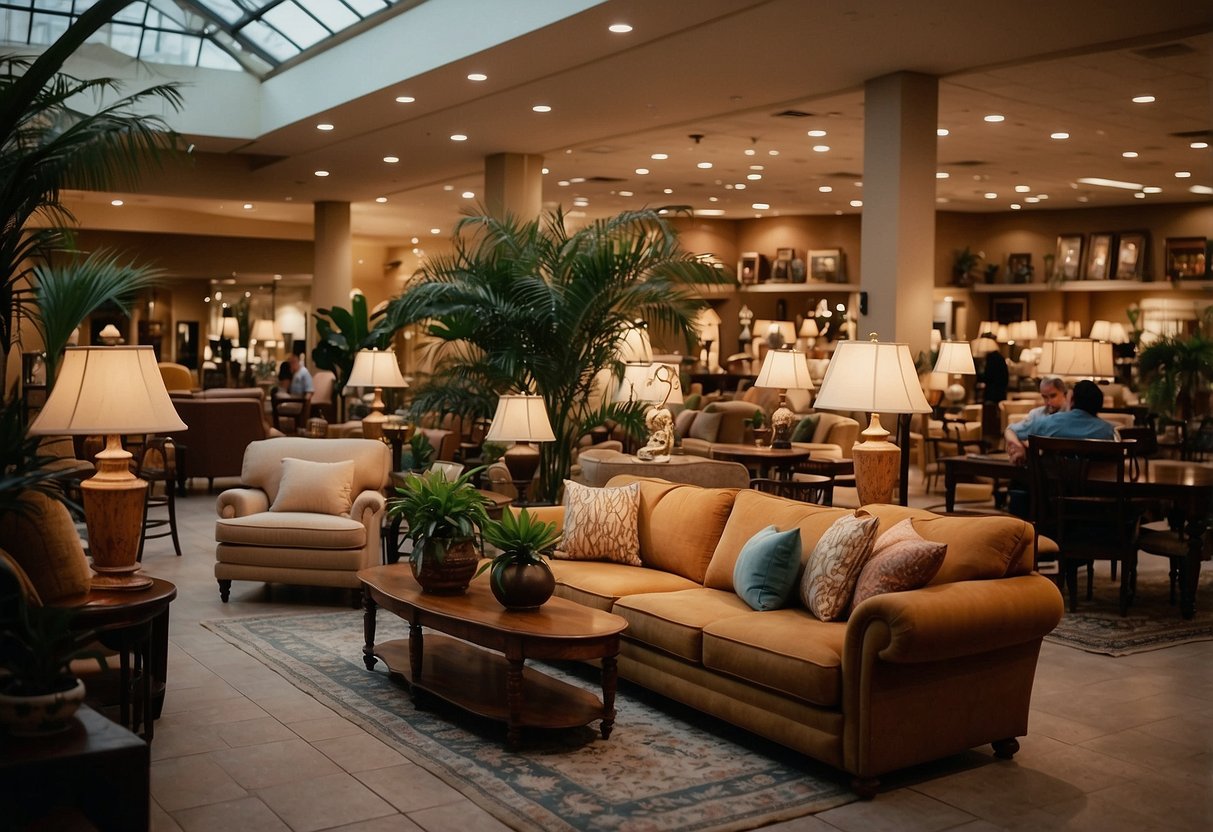 The savannah furniture stores bustle with customers browsing through the wide selection of chairs, tables, and sofas. The warm colors of the decor create a welcoming and cozy atmosphere