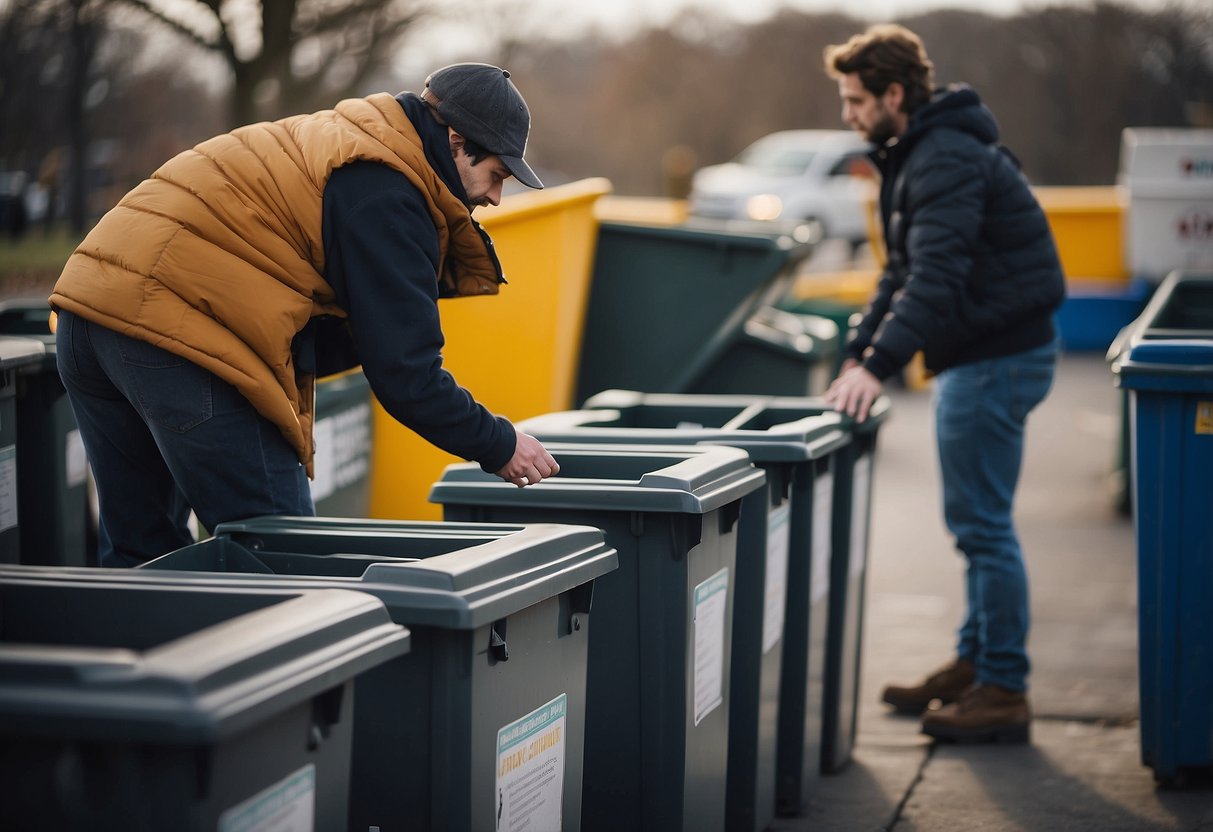 A person placing gently used furniture into a donation bin