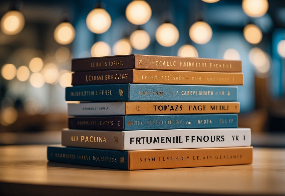 A stack of topaz furniture with a "Frequently Asked Questions" sign on top. Bright lighting and clean surroundings