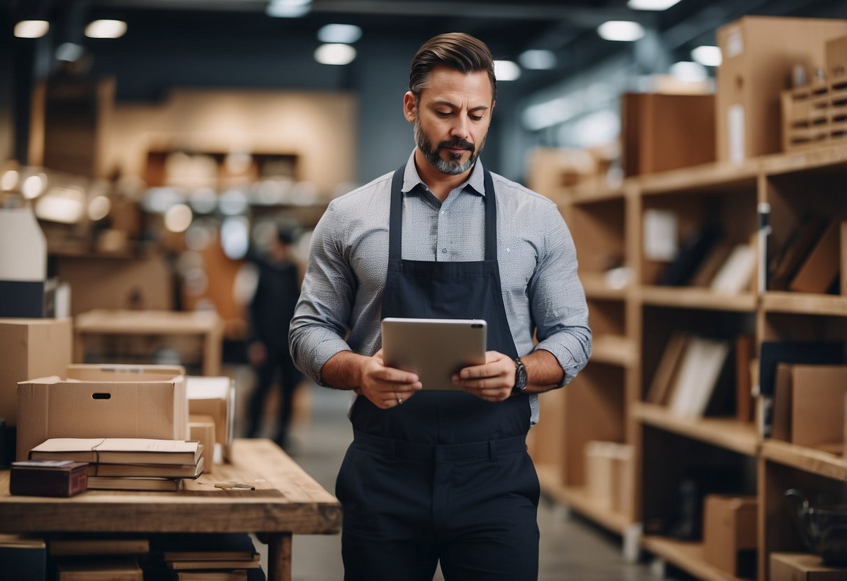 A furniture shop manager inspecting products for quality and service