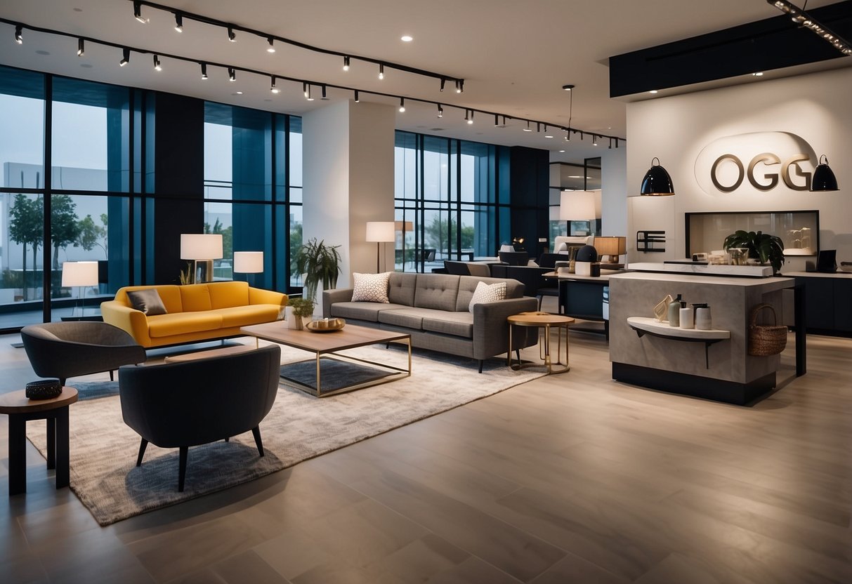 A bright, modern showroom with sleek furniture displays and a welcoming reception area at Oggi Furniture