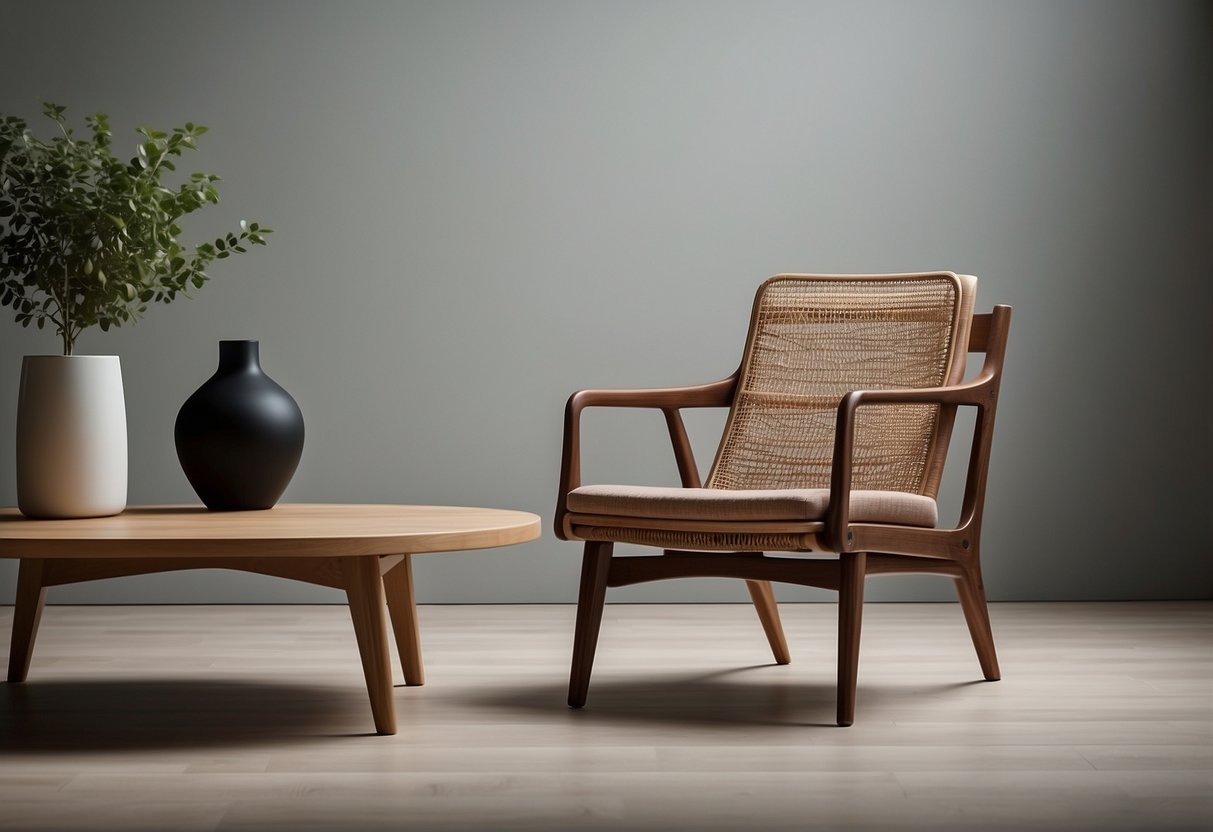 A sleek, minimalistic chair sits against a backdrop of clean lines and natural materials, embodying the essence of Scandinavian furniture design