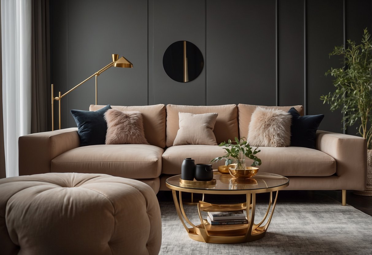A cozy living room with modern Versmissen furniture & decoration. A sleek sofa, elegant coffee table, and stylish decor create a sophisticated ambiance
