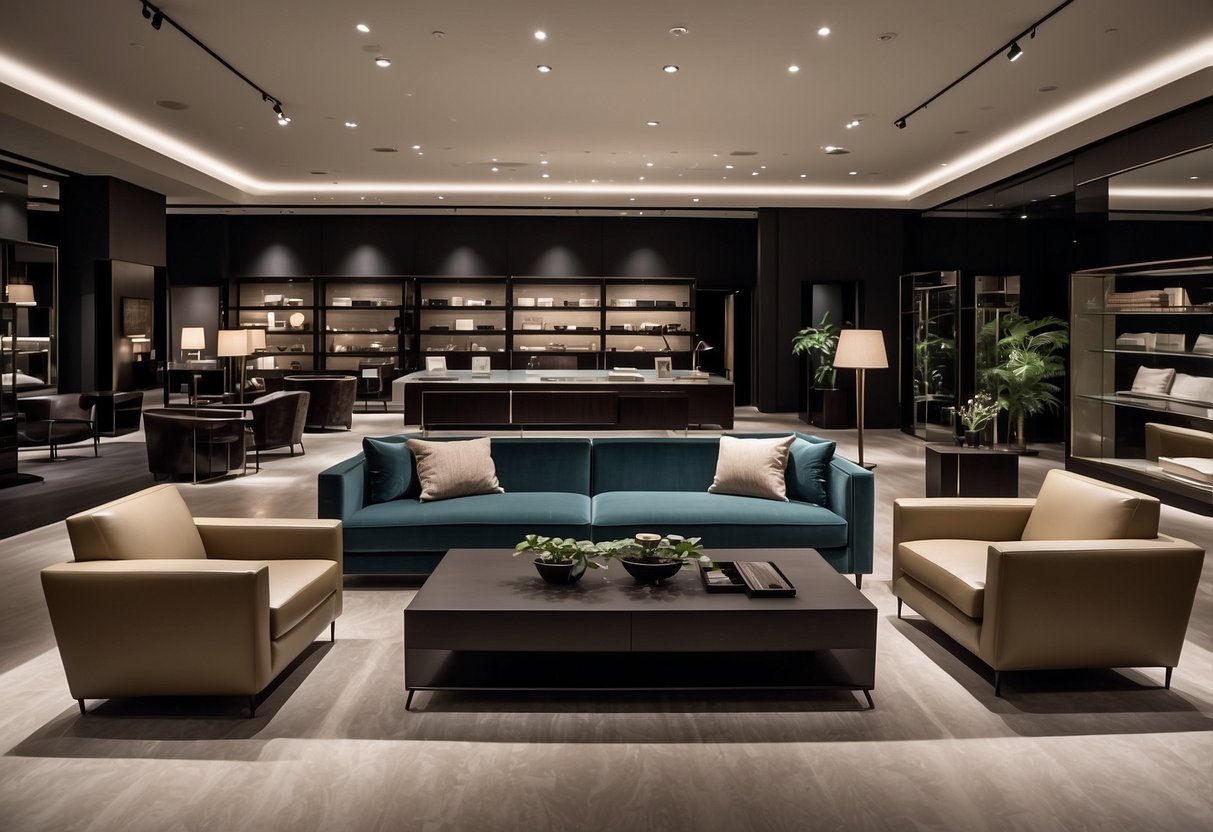 The Armani furniture outlet is a sleek, modern space with clean lines and minimalistic decor. The showroom features luxurious sofas, elegant dining sets, and stylish home accessories displayed in an organized and inviting manner