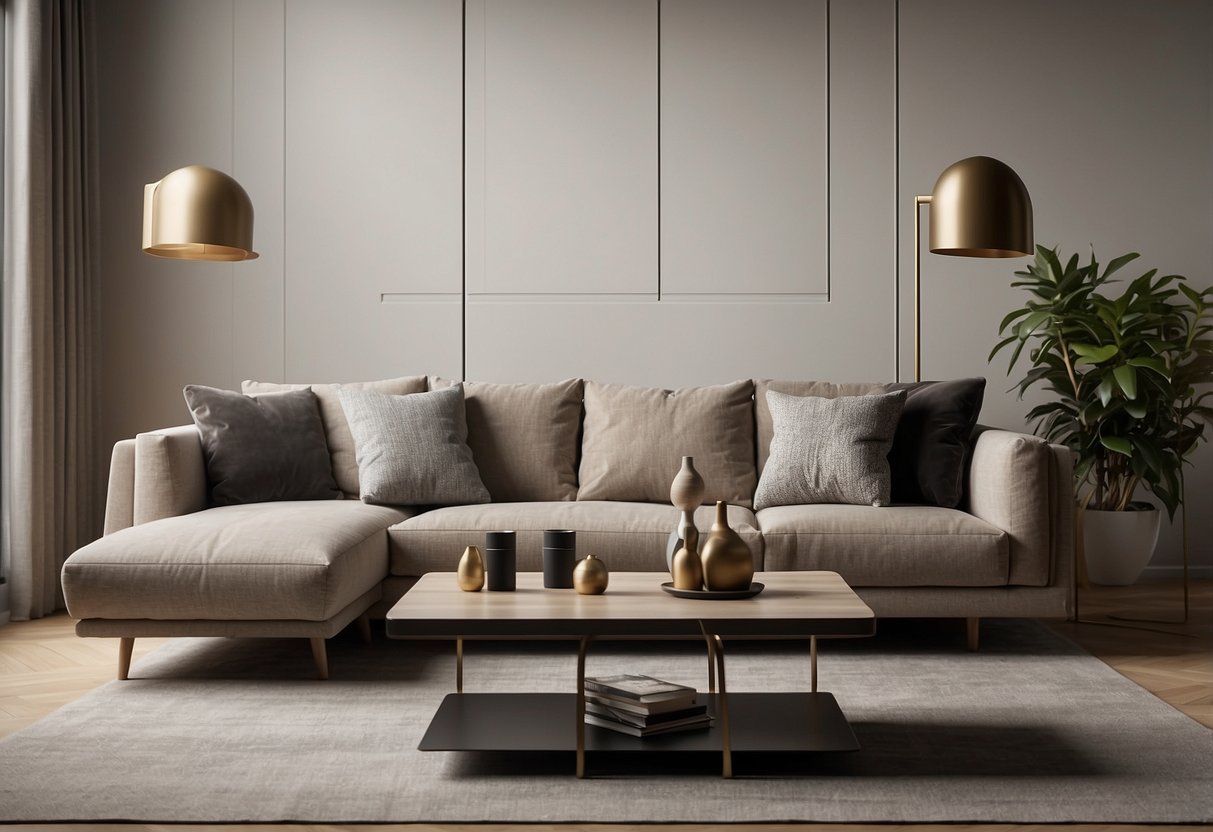 A modern living room with sleek Bono furniture, featuring a minimalist sofa, coffee table, and floor lamp. Clean lines and neutral colors create a contemporary and stylish atmosphere