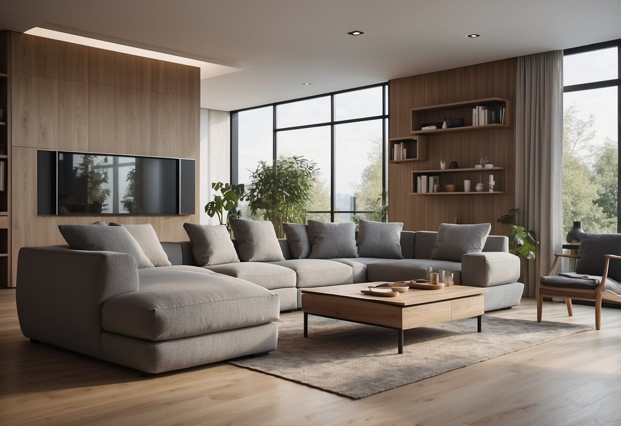 A modern living room with vinyl wood furniture, showcasing practical applications and upgrades