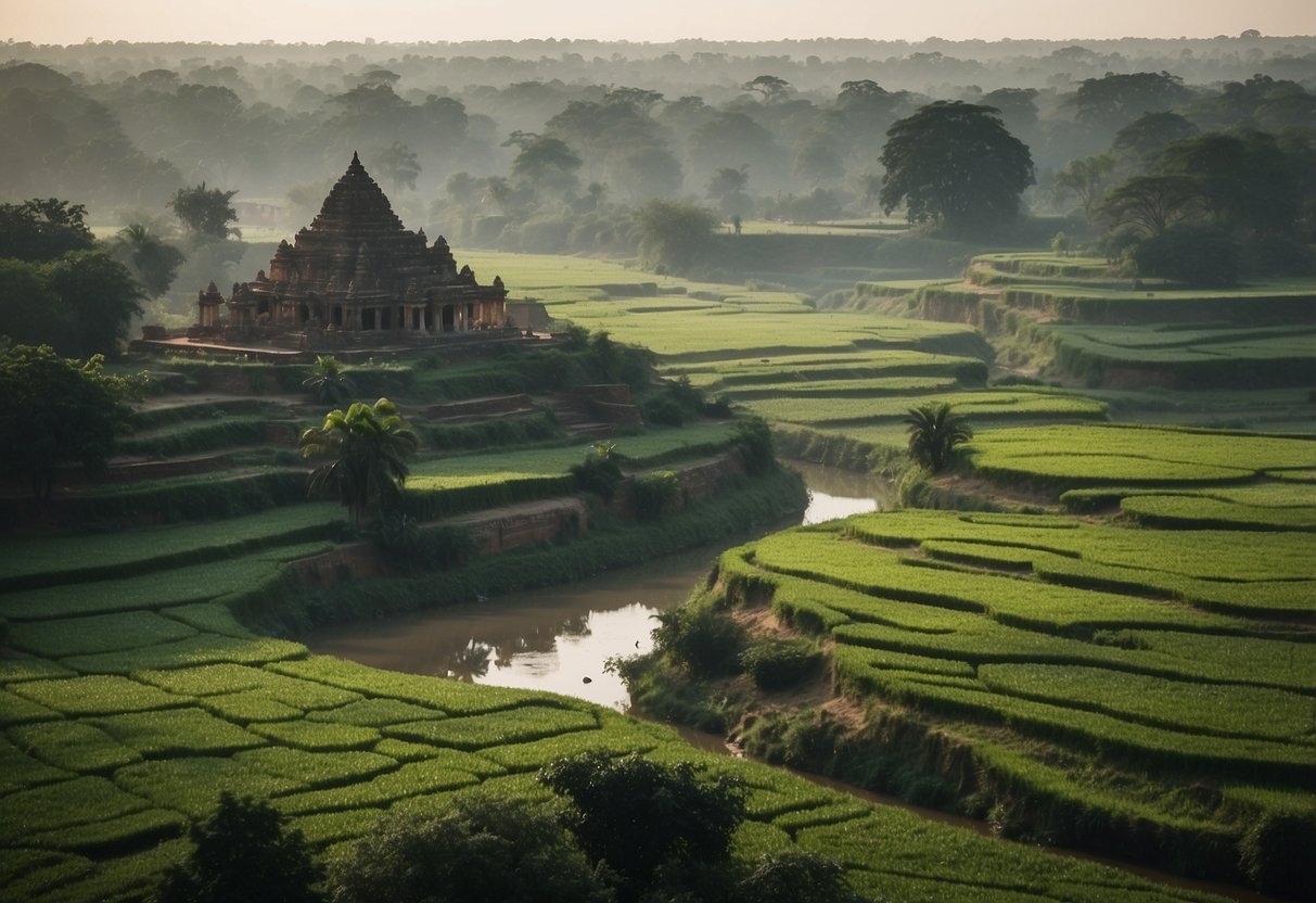 Lush green fields, ancient ruins, and serene rivers in Bihar, India