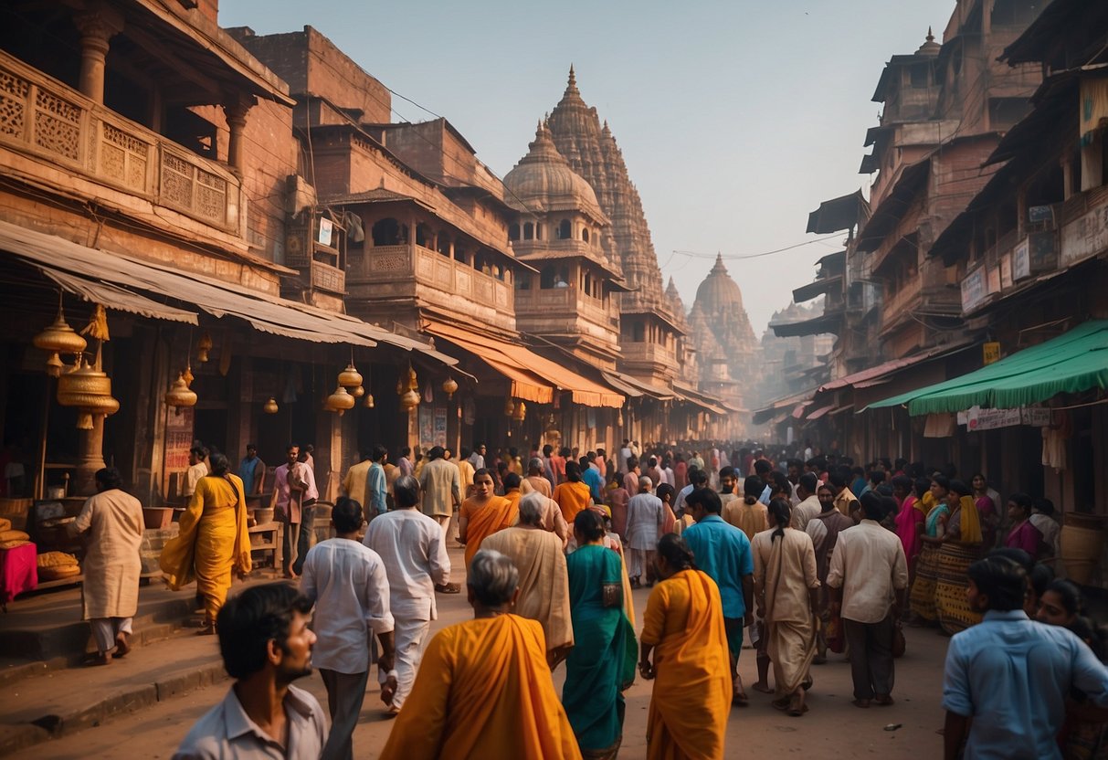 The bustling streets of Banaras showcase a blend of ancient architecture and vibrant arts, drawing in tourists from around the world