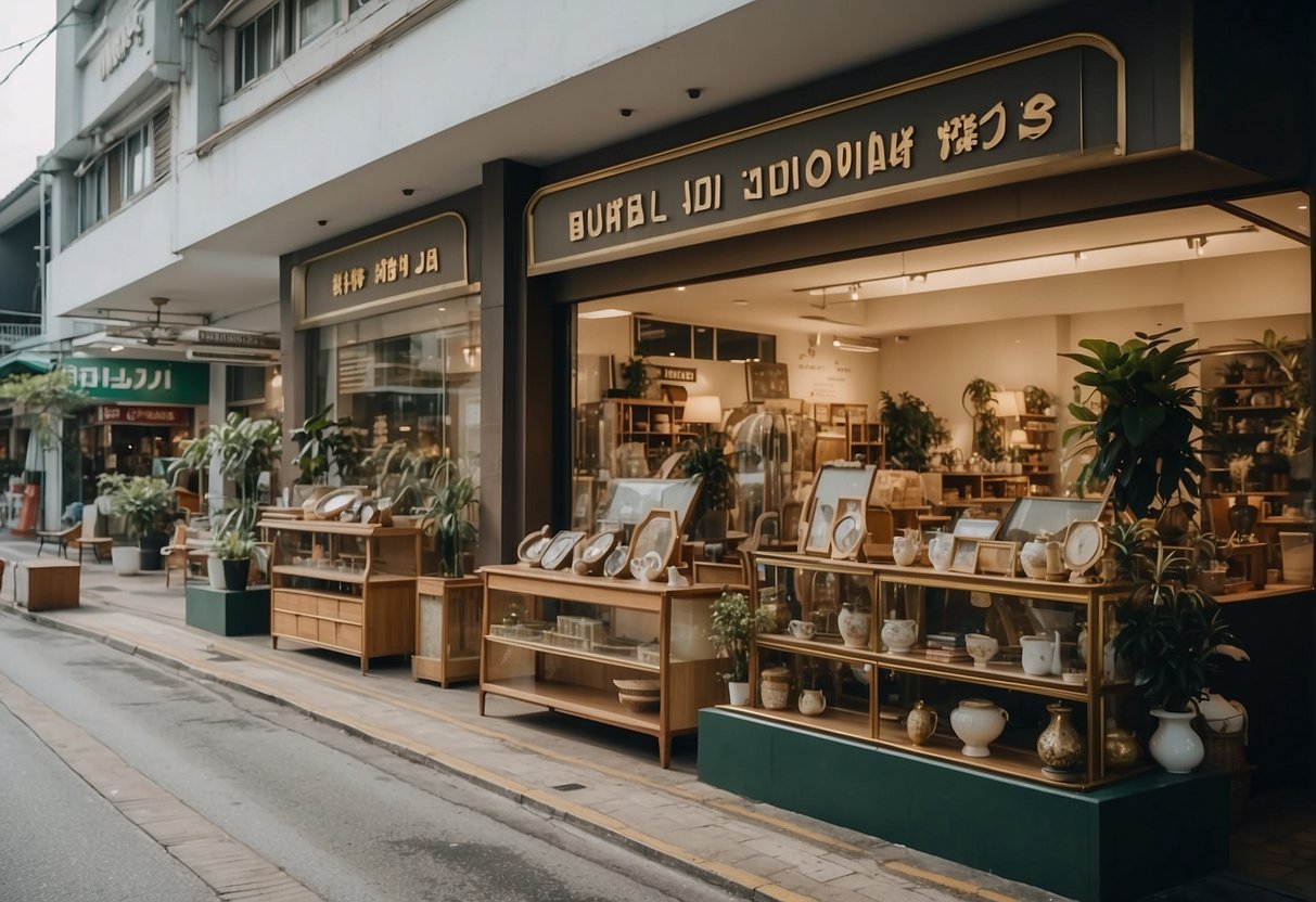 A bustling furniture shop on Ang Mo Kio Ave 10, with various pieces displayed in the storefront window