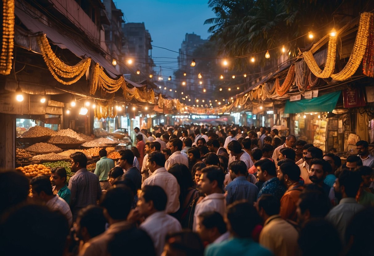 Busy streets, colorful buildings, iconic landmarks, bustling markets, and vibrant culture of Mumbai, Maharashtra