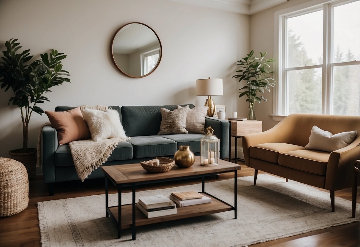 A cozy living room with Finn Avenue's elegant furniture, featuring a luxurious sofa, stylish coffee table, and chic decor accents