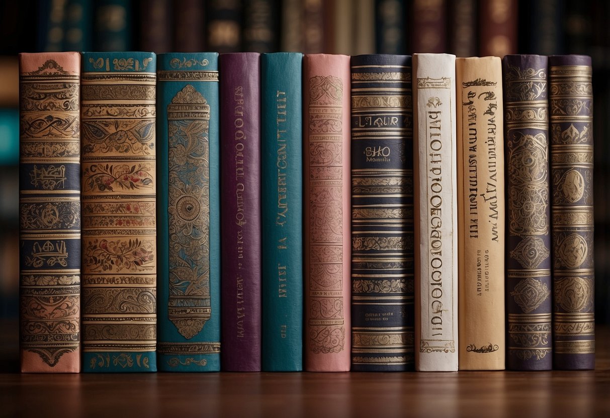 A stack of colorful, illustrated books with "Frequently Asked Questions" on the spines, surrounded by various feminine tattoo designs, forming a sleeve-like pattern