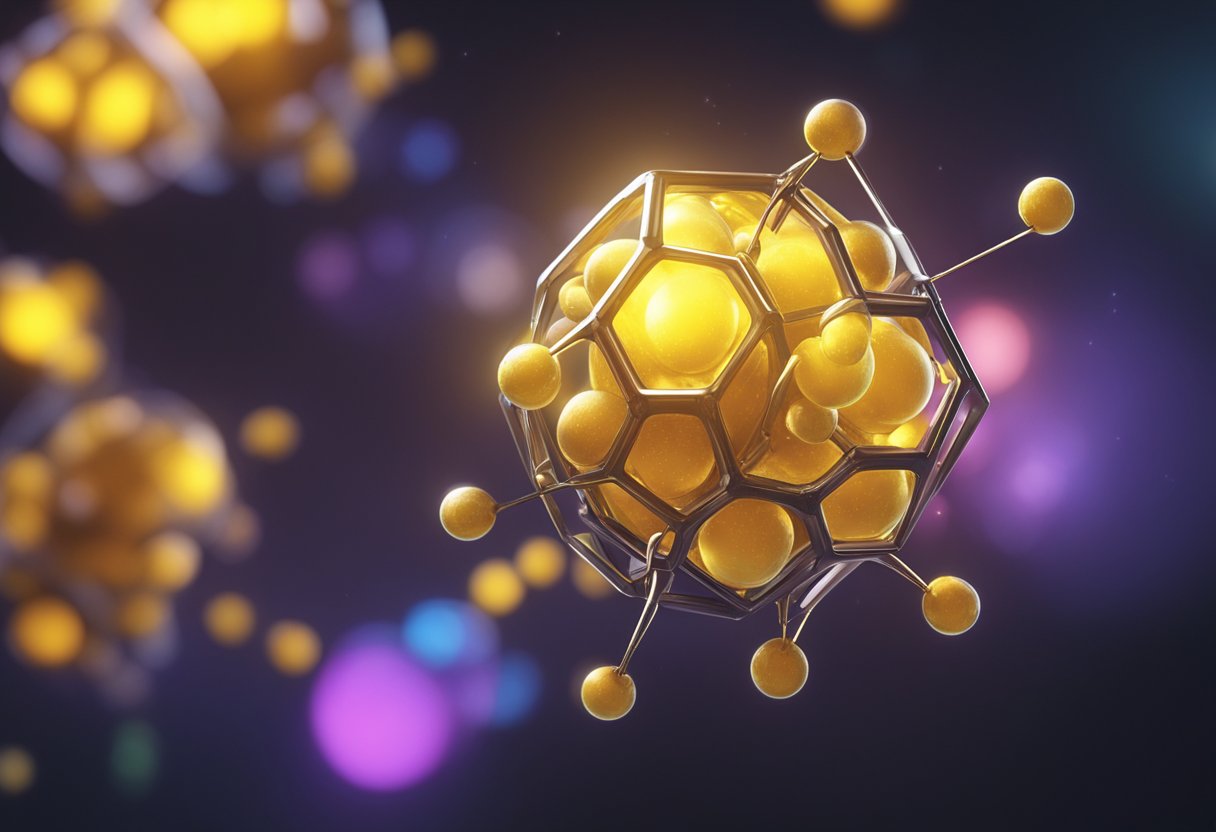 A dark, mysterious chemical compound, 6-Methoxy-2-(4-methoxyphenyl)benzo[b]thiophene, glows under a dim light, emitting an otherworldly aura