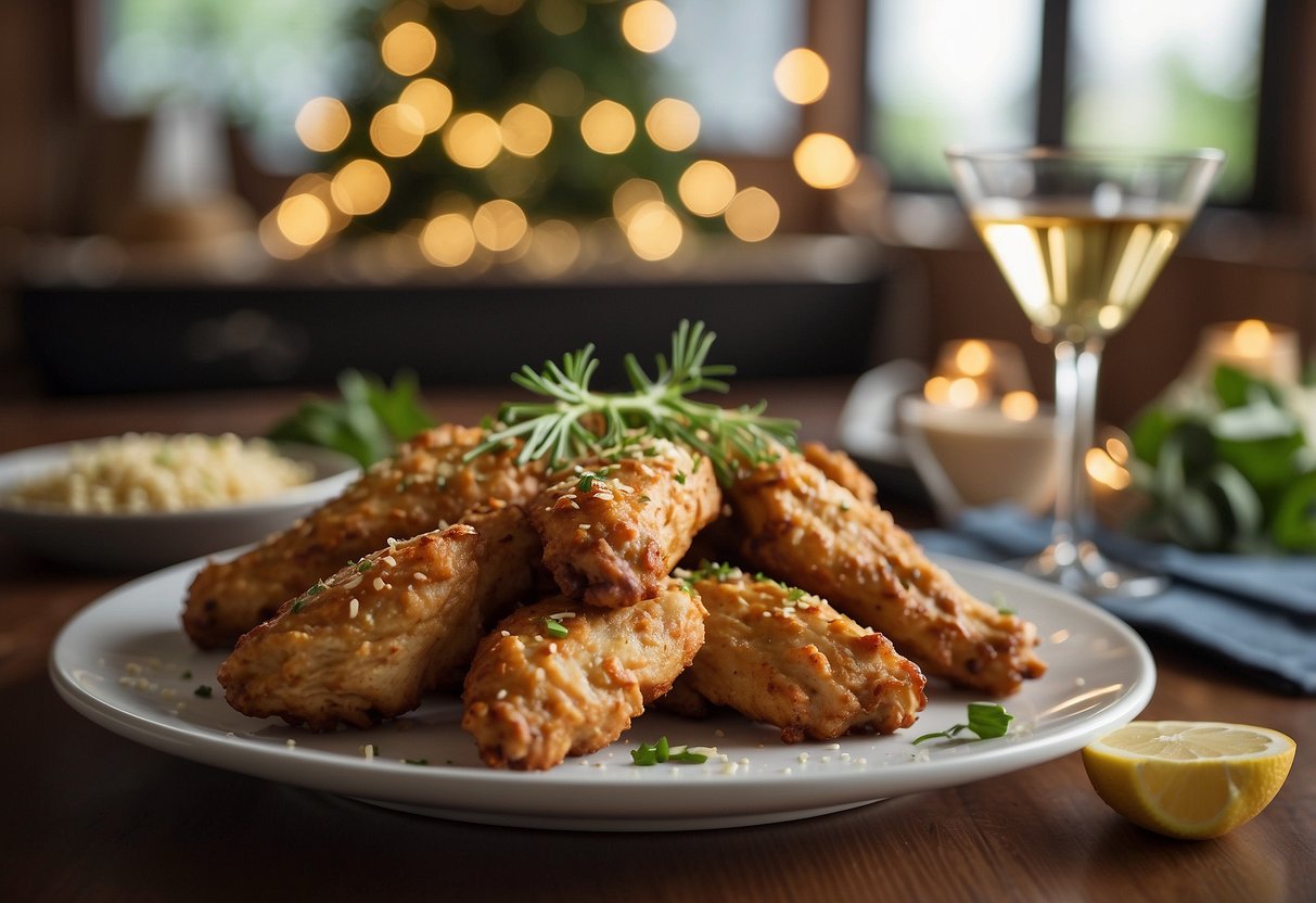 A plate of garlic parmesan chicken wings surrounded by festive Father's Day decorations