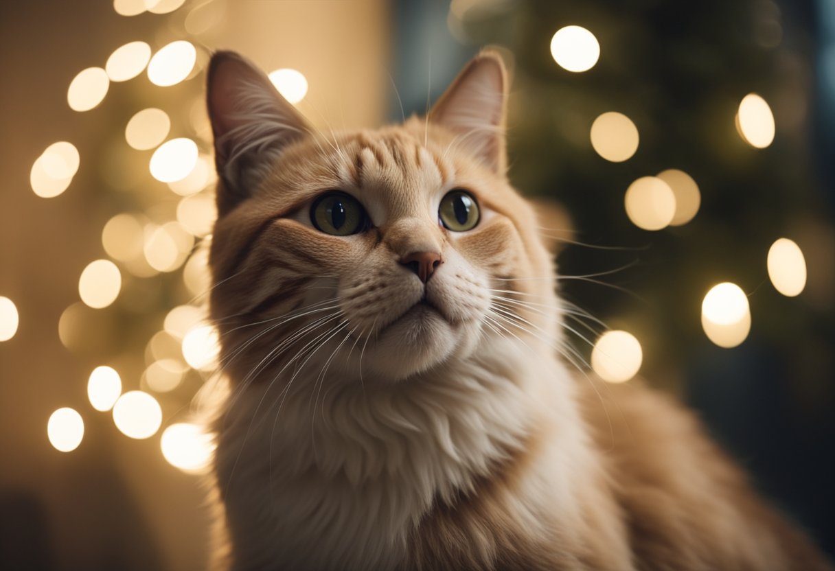 A cat grooming itself in a calm and peaceful environment, surrounded by soothing scents and soft lighting, with gentle background music playing