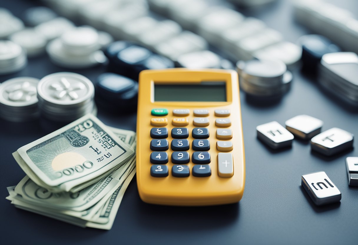 A calculator and a car surrounded by insurance options