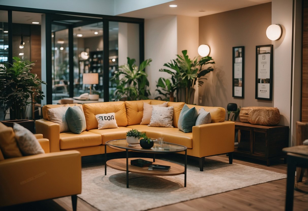 A cozy furniture store in Yishun, with a sign displaying "Frequently Asked Questions" in a welcoming and friendly manner