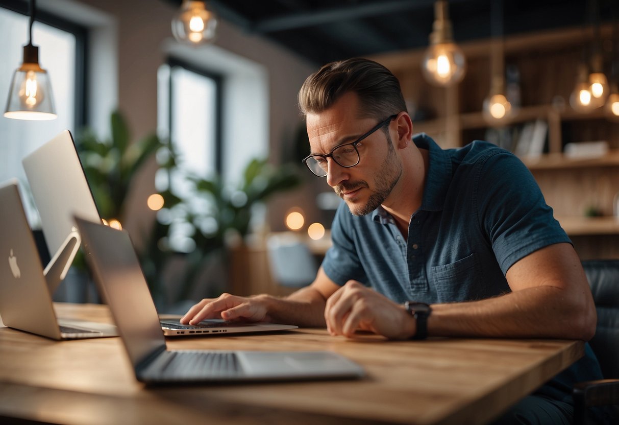 A customer browsing a website, looking at a page titled "Frequently Asked Questions" about ohmm furniture prices