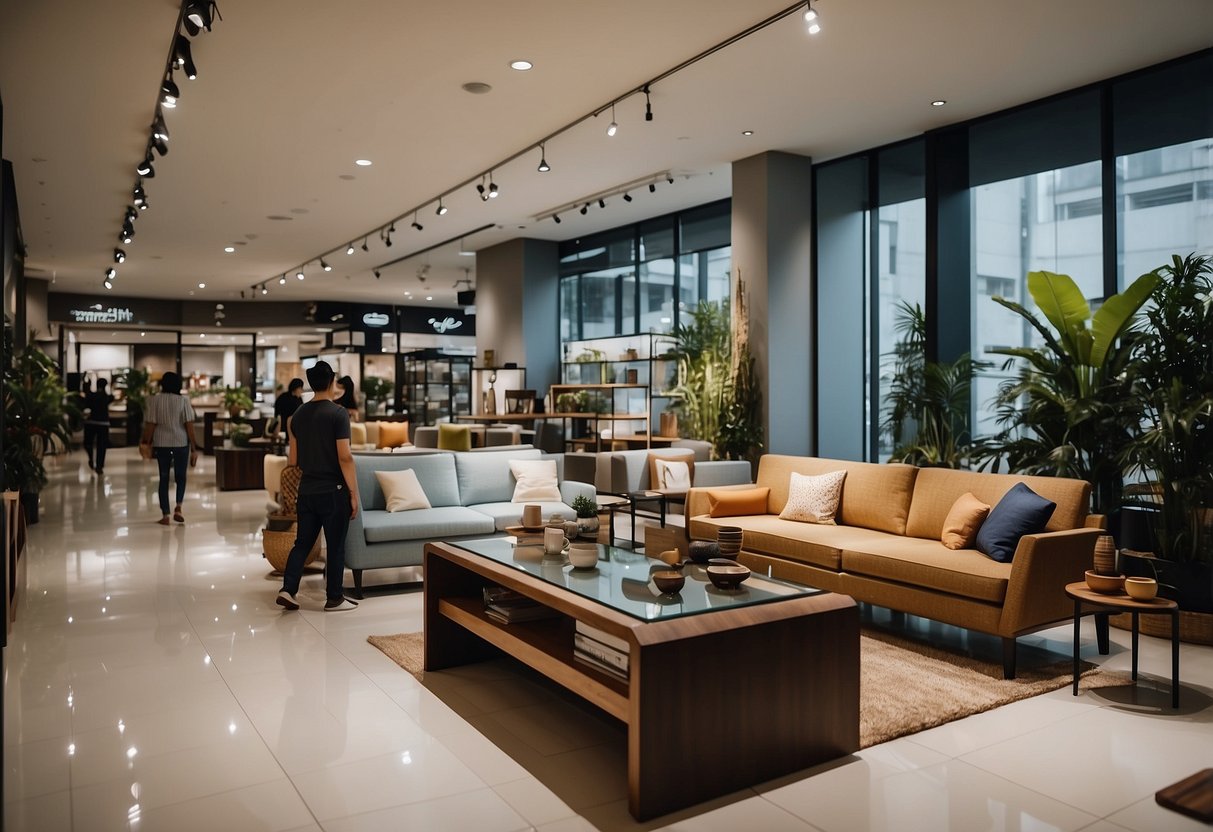 Customers browsing through modern and traditional furniture displays in Singapore stores