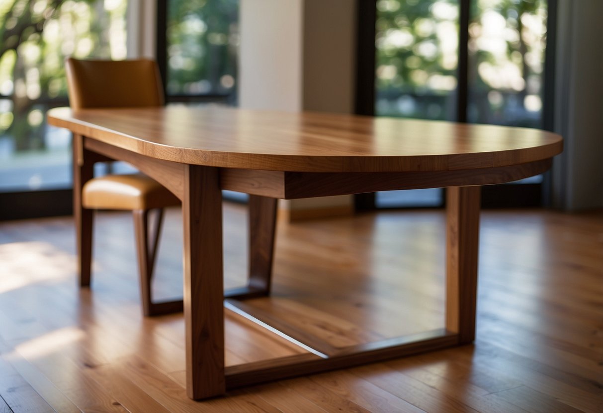 A sturdy oak table with natural grain, a maple chair with smooth finish, and a walnut cabinet with rich color