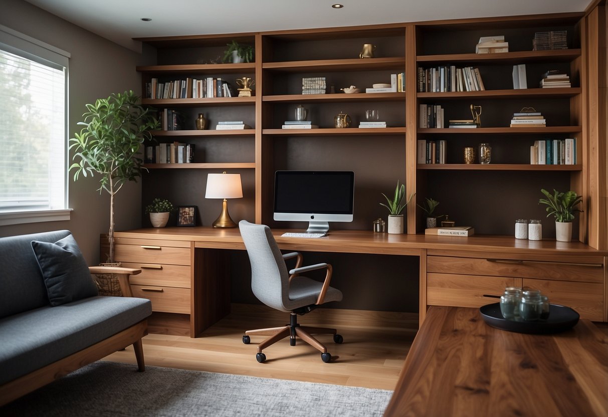 Various types of wood furniture fill each room, from elegant oak dining tables to rustic pine bookshelves. A sleek cherry wood desk sits in the study, while a cozy teak bed frame adorns the bedroom