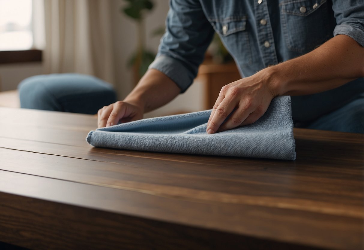 A customer purchases Austinsuite furniture and carefully arranges it in their home, using a soft cloth to dust and polish the wood surfaces