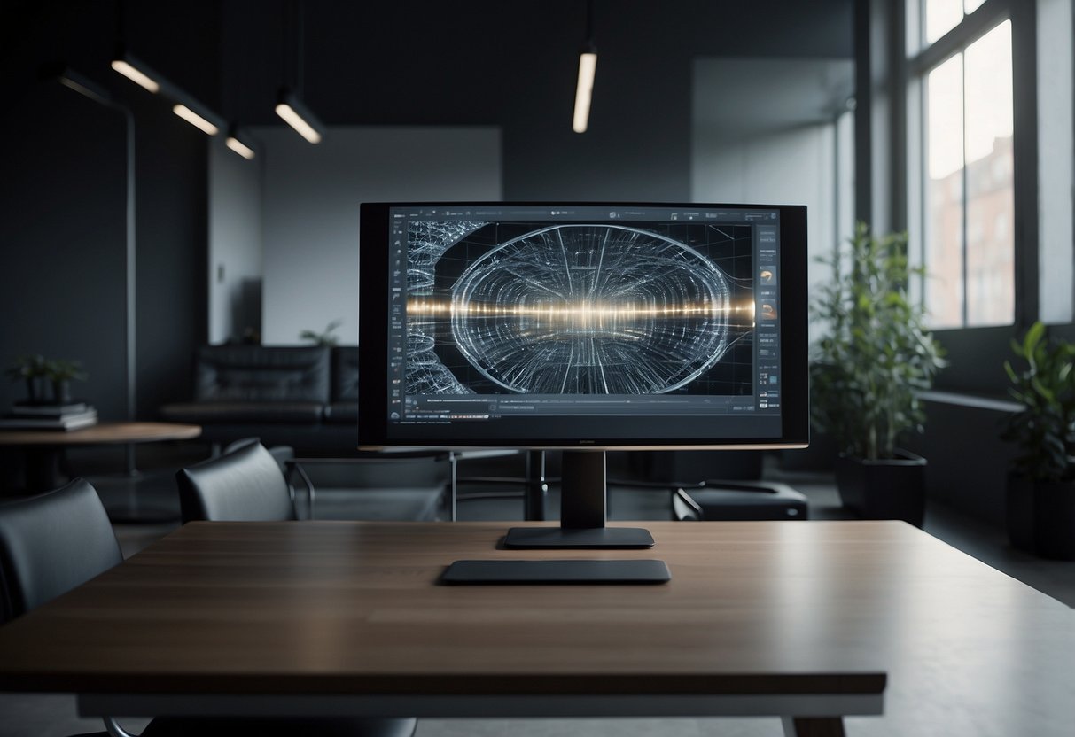 A computer screen displaying parametric furniture design software, with a sleek, modern chair model being manipulated and adjusted on the screen