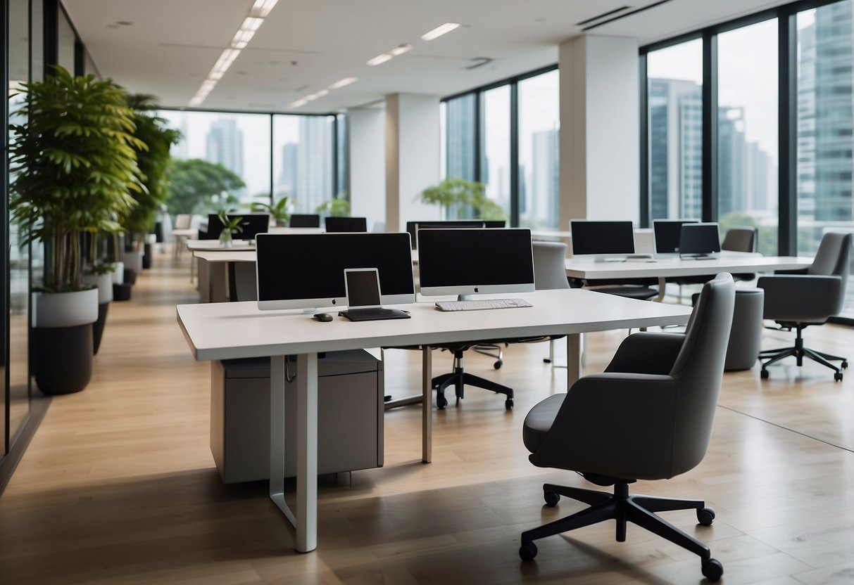 A modern office space with sleek and stylish knoll furniture in Singapore. Clean lines and minimalist design create a professional and sophisticated atmosphere