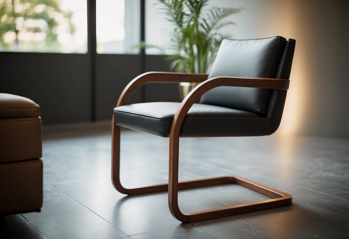 A sleek, modern chair with clean lines and expertly crafted joinery sits in a well-lit room, showcasing the attention to detail and quality of the furniture design