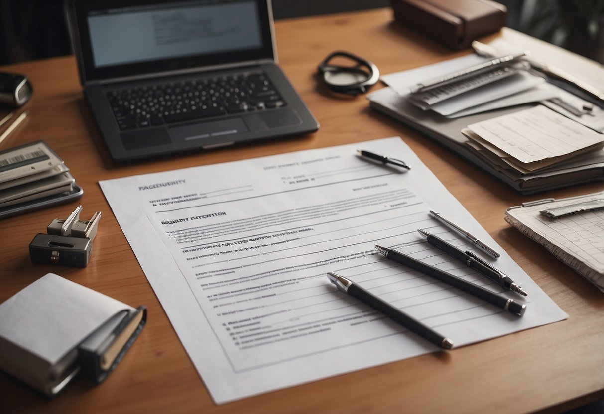 A desk with a rotring furniture template, surrounded by various drafting tools and a stack of paper with "Frequently Asked Questions" written on it