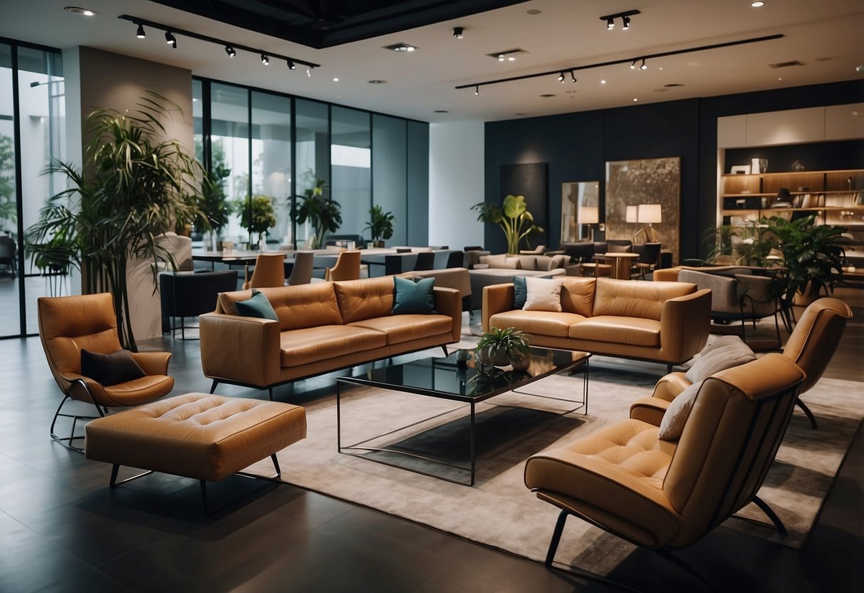 Customers browse modern furniture displays at Space Furniture Store in Singapore, admiring sleek designs and luxurious materials