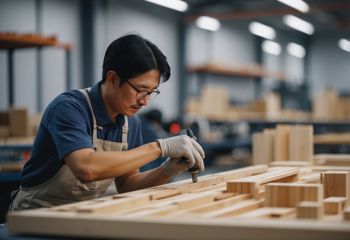 A professional assembler carefully constructs taobao furniture with precision tools and attention to detail