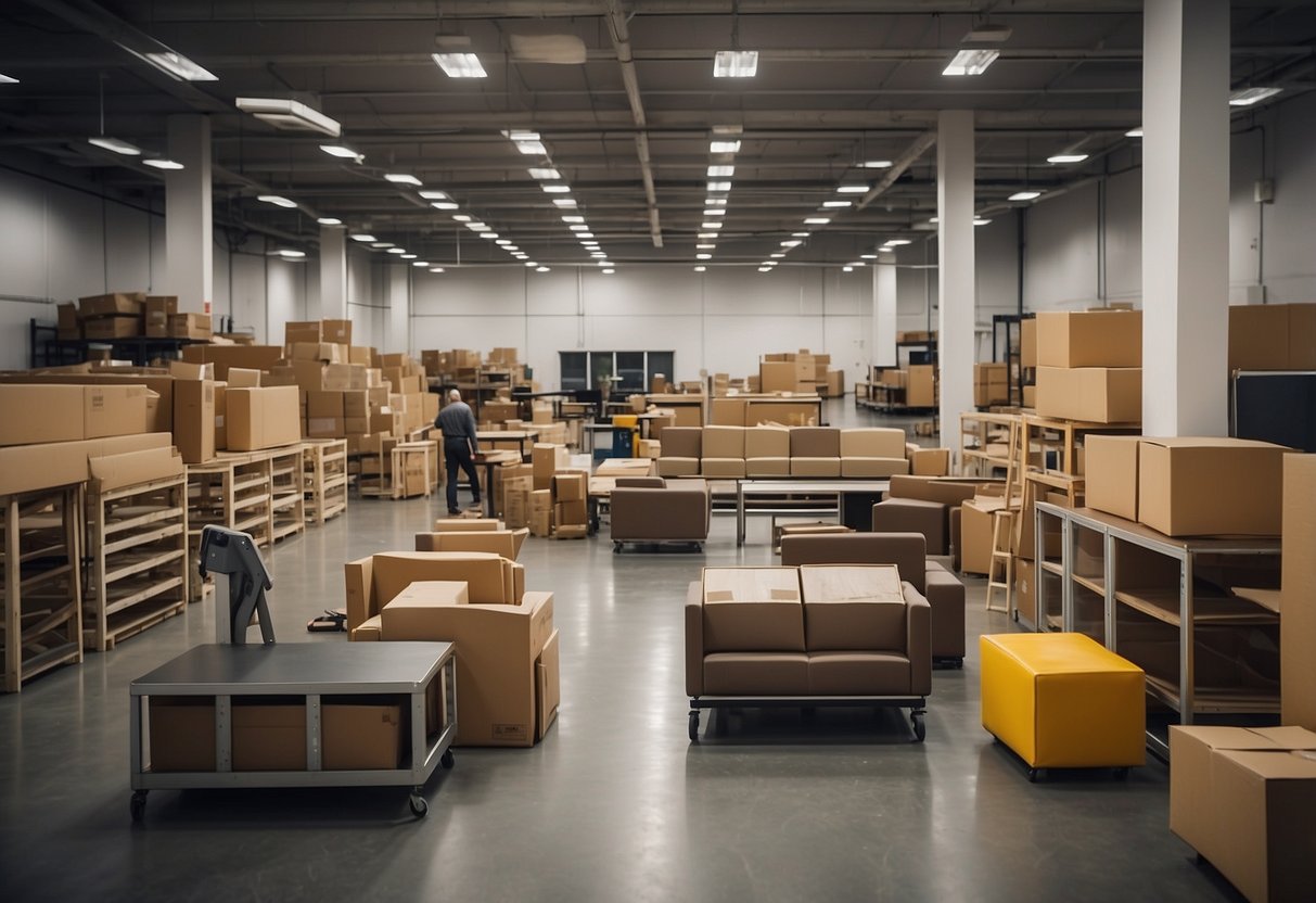 Furniture being loaded and arranged in a room. Items being carefully positioned and organized for optimal use and aesthetic appeal