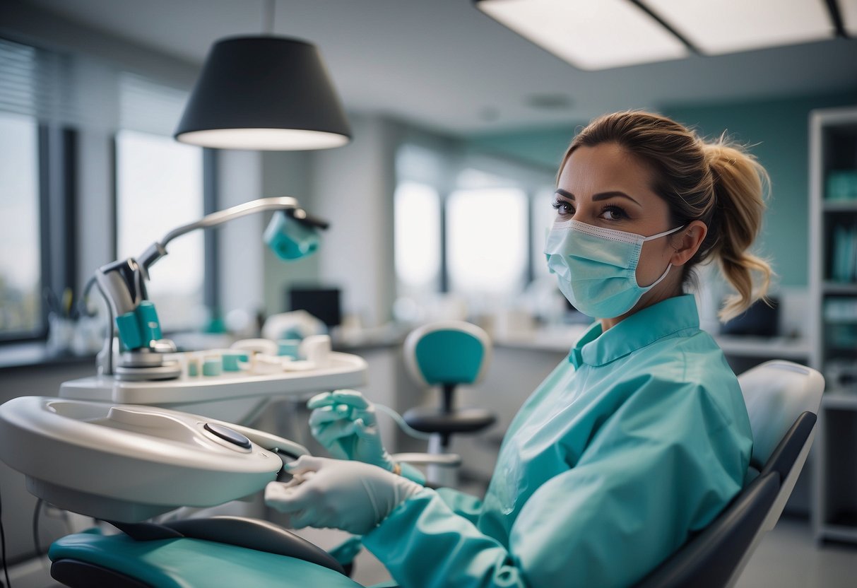 A dentist carefully selects and maintains dental furniture in a clean and organized office setting