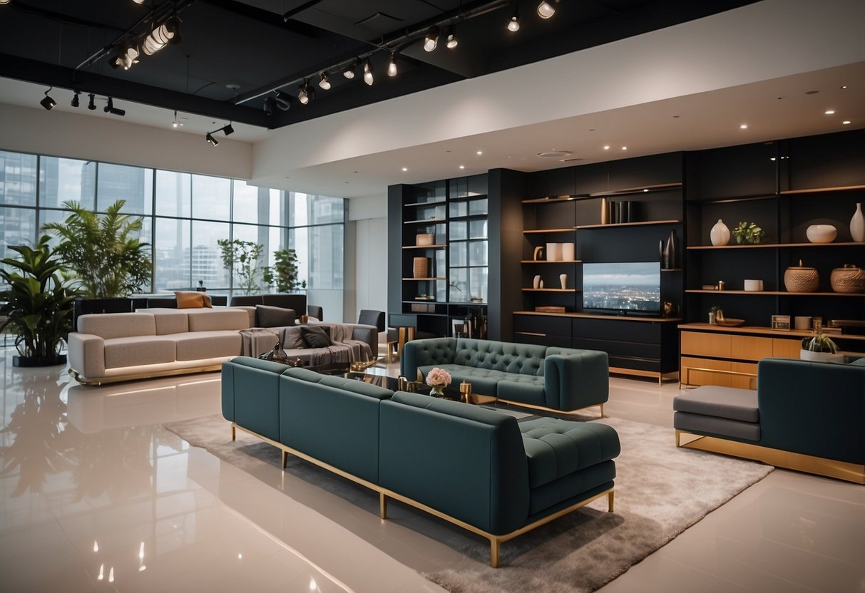 A modern showroom with sleek furniture displays and minimalist decor at Eurosa Furniture Co Pte Ltd