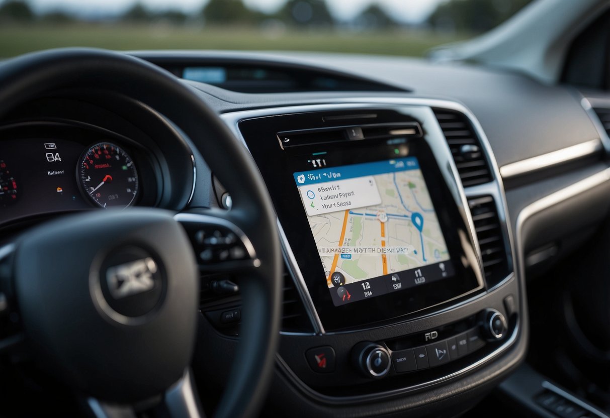 A phone with a "not connecting" error message displayed, next to a car dashboard with the Apple CarPlay icon visible but inactive