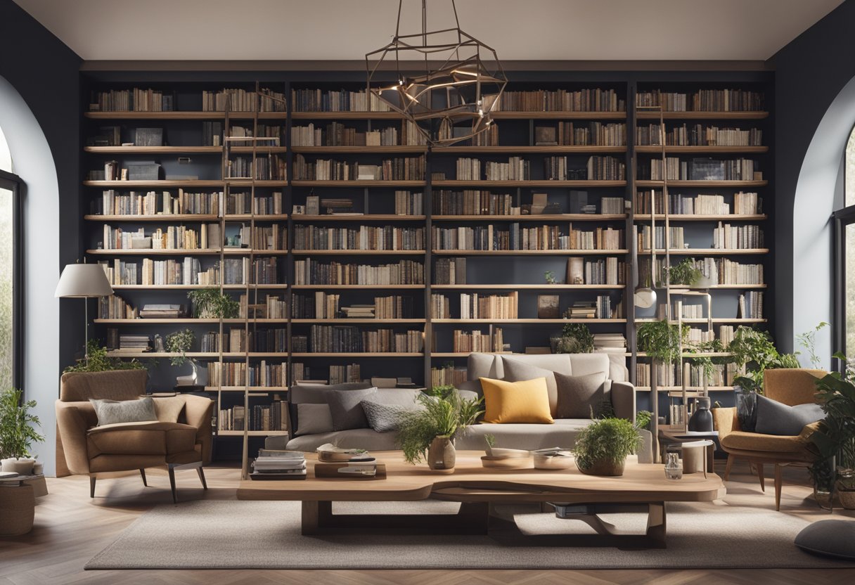 A smart library with interconnected devices and technology seamlessly integrated into a cozy home reading space
