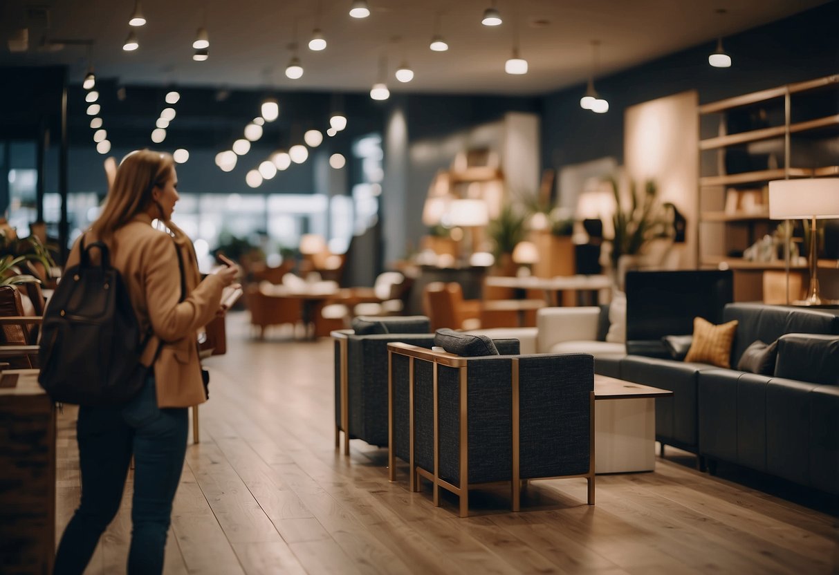 A person selects and purchases furniture from a store