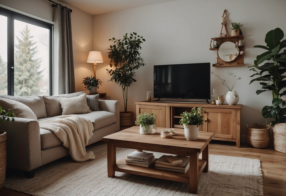 A cozy living room with mismatched, freehand furniture arranged in a comfortable and inviting manner