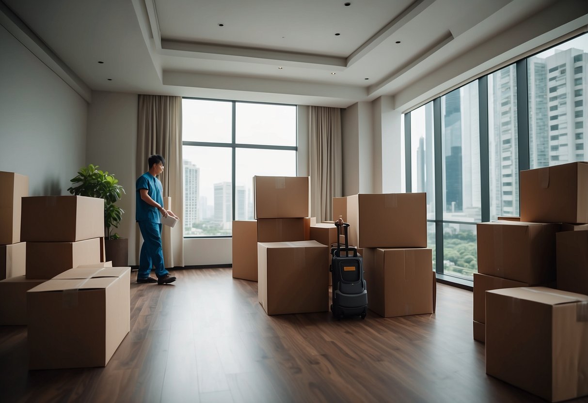 Empty room with furniture being carried out by movers in Singapore