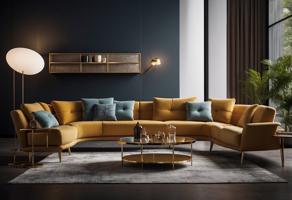 A display of modern furniture and accessories, showcasing various brands and trends