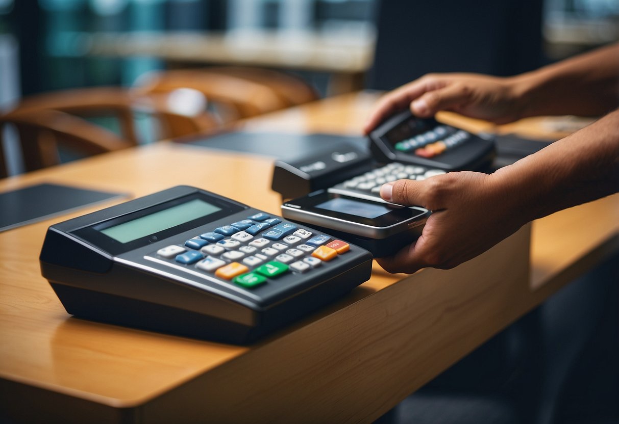 A person selects payment options for furniture installment in Singapore