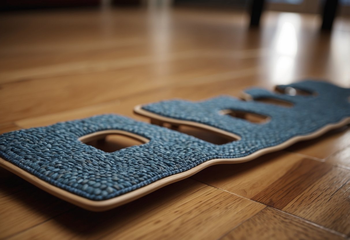 Furniture pads cushioning chair legs on hardwood floor