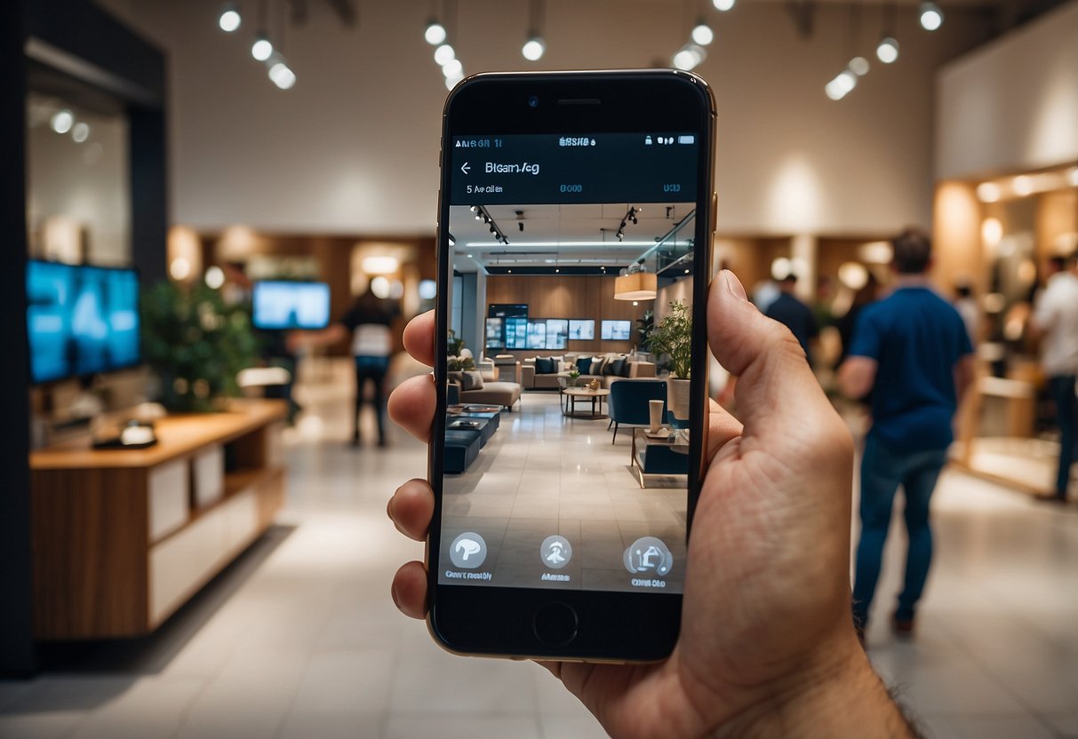 Customers browse virtual showrooms in an online furniture mall, clicking through various styles and designs