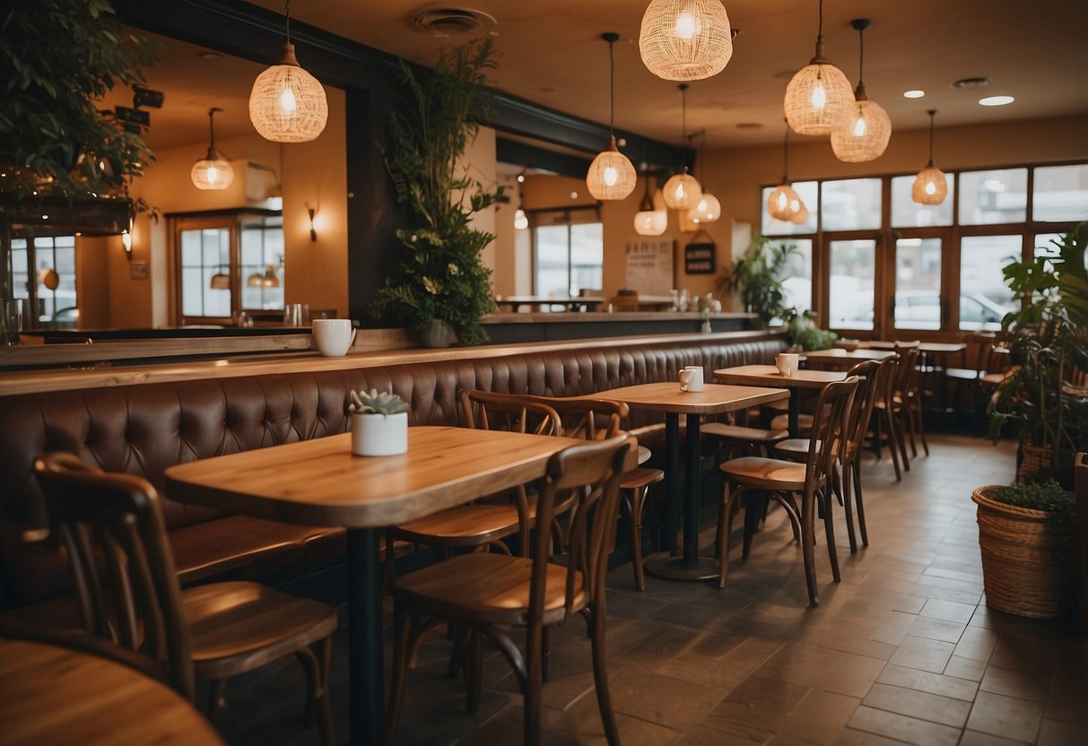 The cozy café is filled with unique knots furniture, creating a warm and inviting atmosphere for patrons to relax and enjoy their experience