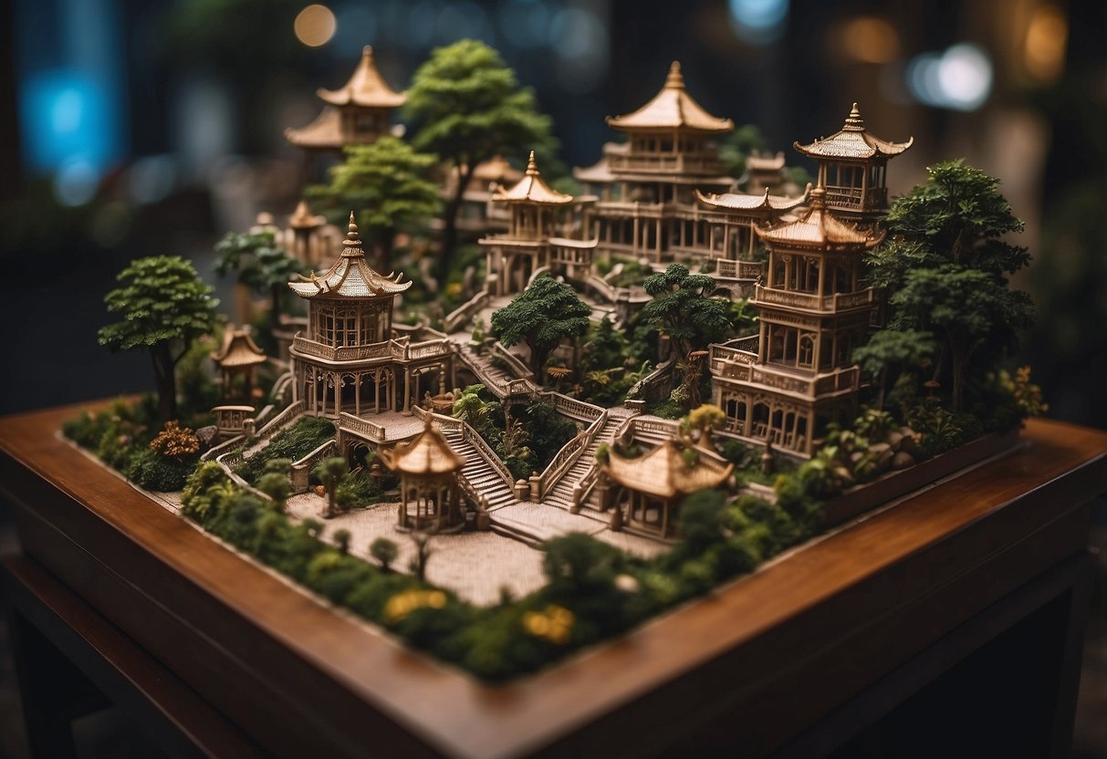 A person explores a display of intricate miniature furniture in Singapore